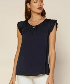 SKIES ARE BLUE Clothing Pleated Short Sleeve Top