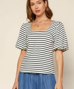 SKIES ARE BLUE Alia Striped Square Neck Top