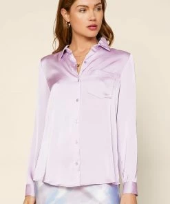 SKIES ARE BLUE Clothing Satin Button Down Shirt