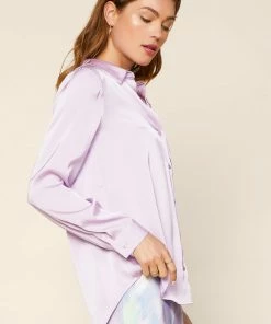 SKIES ARE BLUE Clothing Satin Button Down Shirt