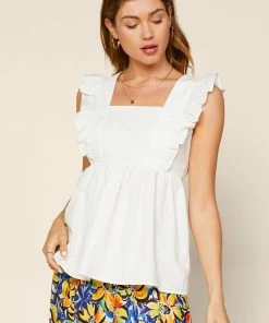 SKIES ARE BLUE Tops Ruffled Tie Back Top