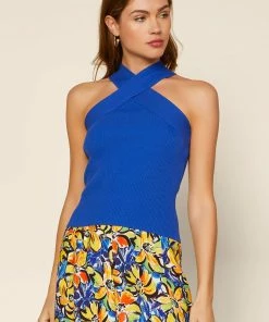 SKIES ARE BLUE Barbara Crossed Neck Knit Top New In Clothing