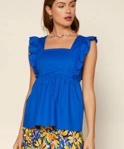 SKIES ARE BLUE Ruffled Tie Back Top