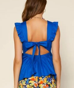 SKIES ARE BLUE Ruffled Tie Back Top