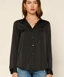 SKIES ARE BLUE Satin Button Down Shirt Clothing