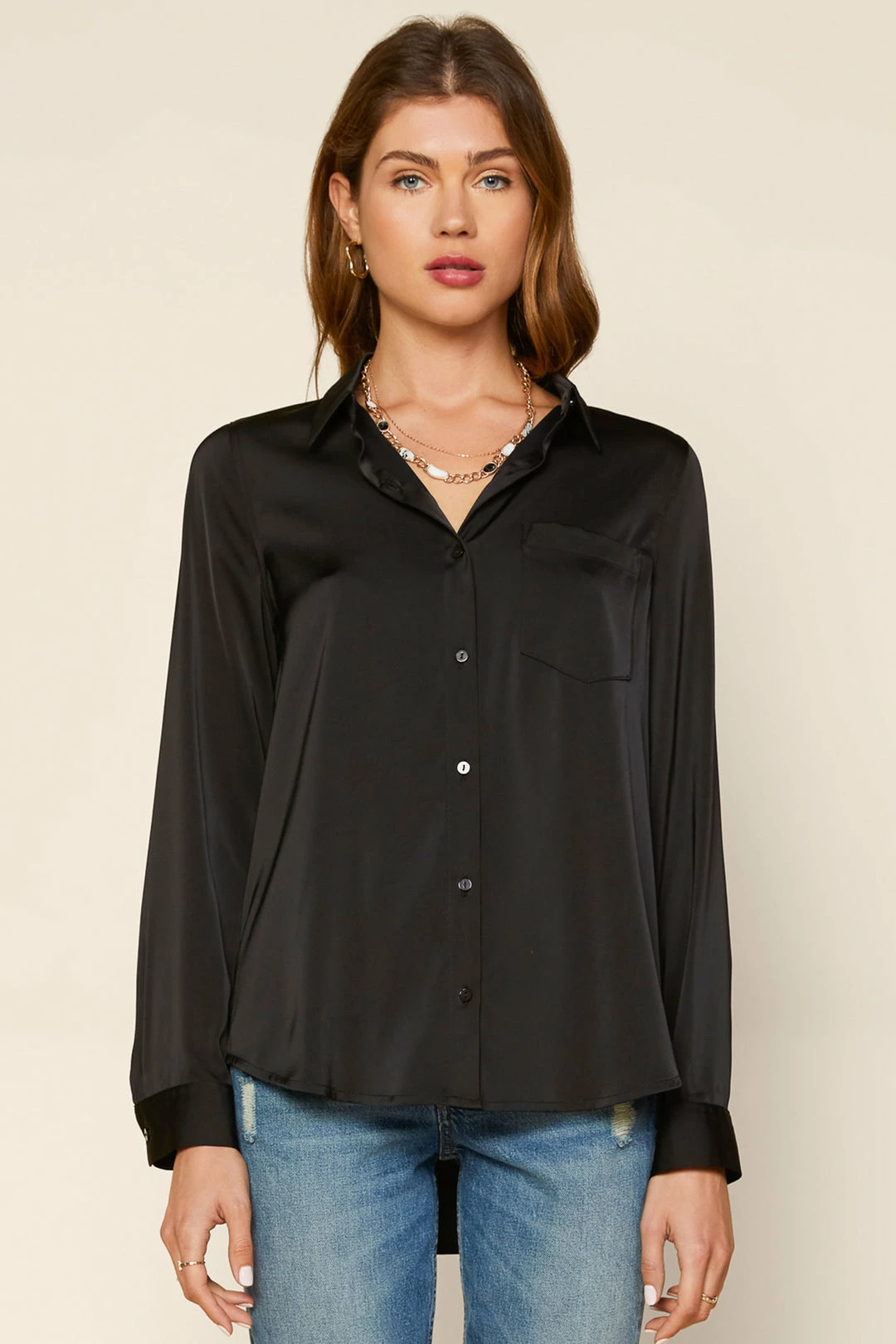 SKIES ARE BLUE Satin Button Down Shirt Clothing 3 SKIES ARE BLUE Satin Button Down Shirt Clothing