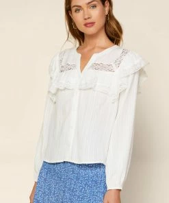 SKIES ARE BLUE Tops Lace Ruffled Blouse