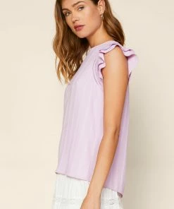 SKIES ARE BLUE Clothing Striped Jacquard Flutter Sleeve Top