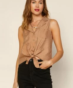 SKIES ARE BLUE Tie Front Collared Top Tops