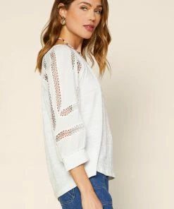 SKIES ARE BLUE Crochet Trim Knit Top