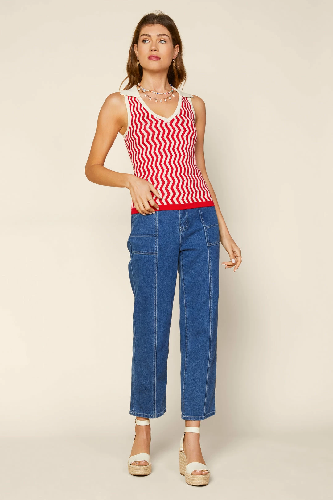 SKIES ARE BLUE Zigzag Collared Knit Top Clothing 5 SKIES ARE BLUE Zigzag Collared Knit Top Clothing