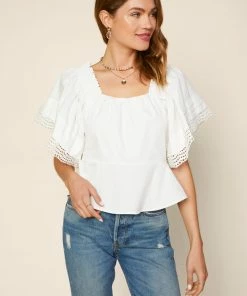 SKIES ARE BLUE Eyelet Square Neck Top