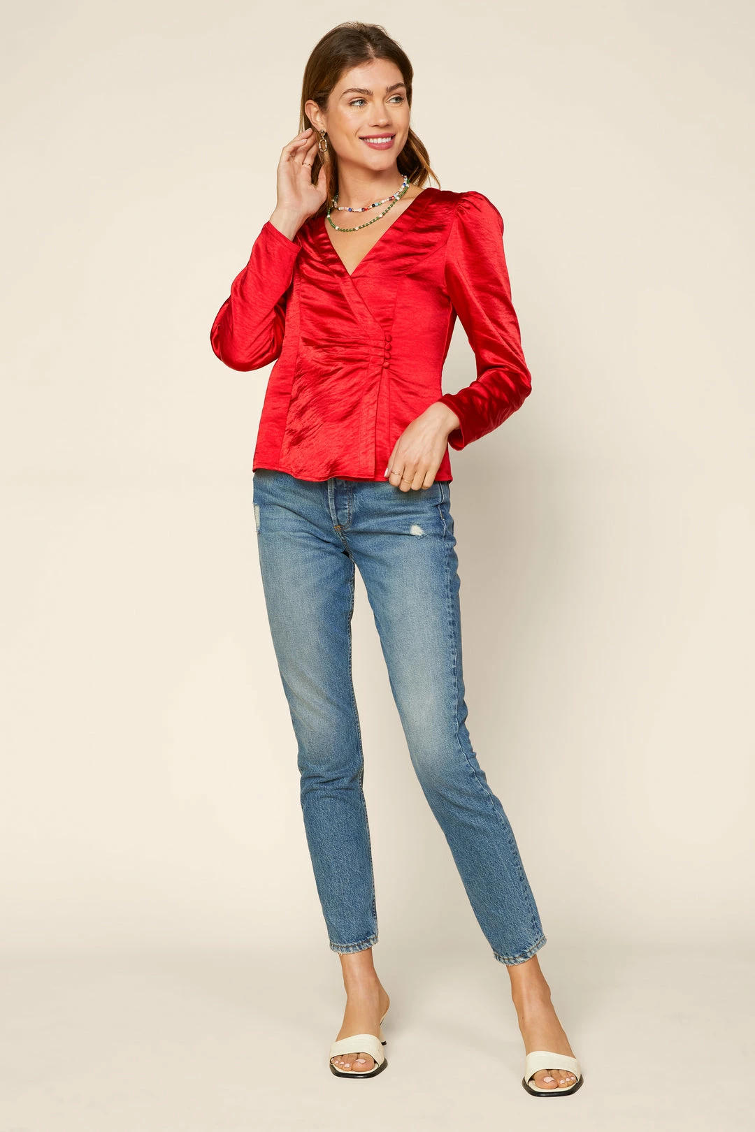 SKIES ARE BLUE Clothing Zoya Satin Shirred Top 6 SKIES ARE BLUE Clothing Zoya Satin Shirred Top