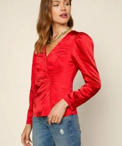 SKIES ARE BLUE Clothing Zoya Satin Shirred Top