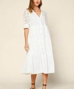 SKIES ARE BLUE Lace Ruffled Midi Dress Clothing