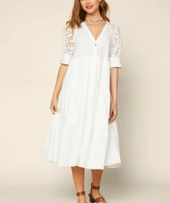 SKIES ARE BLUE Lace Ruffled Midi Dress Clothing 8 SKIES ARE BLUE Lace Ruffled Midi Dress Clothing