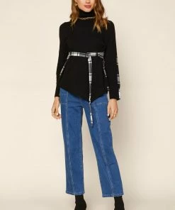 SKIES ARE BLUE Plaid Back Turtleneck Sweater Clothing