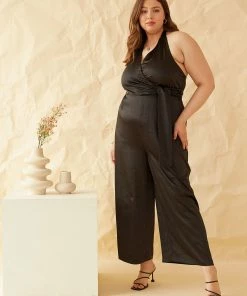 SKIES ARE BLUE Plus Size - Satin Halter Jumpsuit New In Plus Size