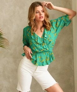 SKIES ARE BLUE Floral Wrap Top