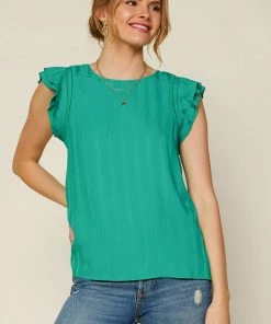 SKIES ARE BLUE Tops Striped Jacquard Ruffled Top