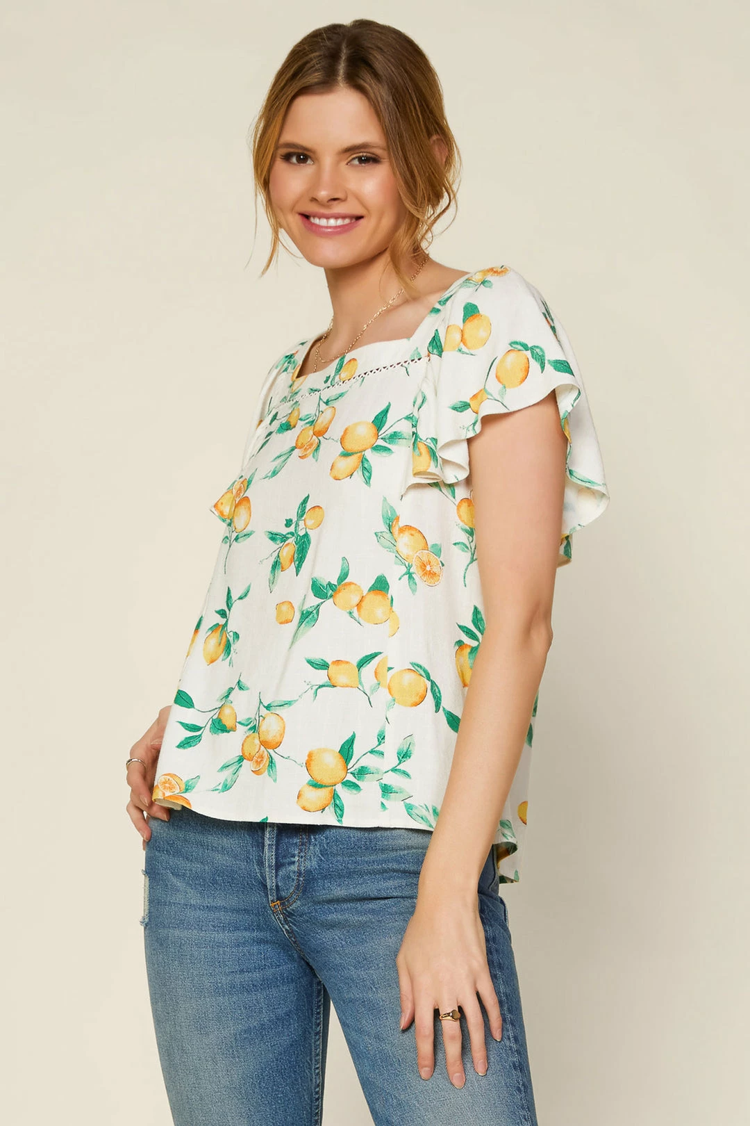 SKIES ARE BLUE Lemon Print Ruffled Top 3 SKIES ARE BLUE Lemon Print Ruffled Top