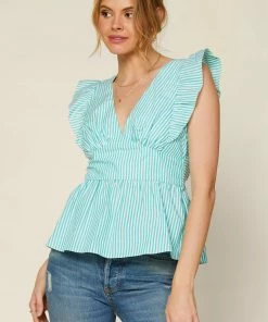 SKIES ARE BLUE Striped Back Tie Top Clothing
