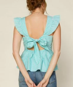 SKIES ARE BLUE Striped Back Tie Top Clothing