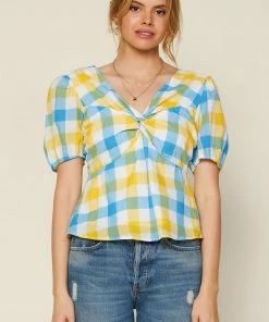 SKIES ARE BLUE Gingham Tie Back Top