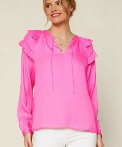 SKIES ARE BLUE Tops Adele Ruffled Split Neck Top