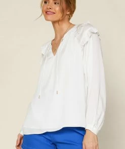 Skies Are Blue online shop 20 SKIES ARE BLUE Adele Ruffled Split Neck Top Tops