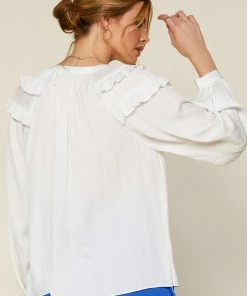 SKIES ARE BLUE Adele Ruffled Split Neck Top Tops