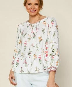 SKIES ARE BLUE Floral Border Print Top
