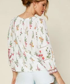 SKIES ARE BLUE Floral Border Print Top