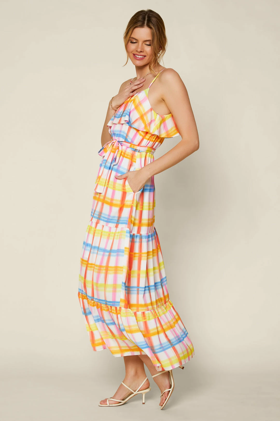 SKIES ARE BLUE Multi Plaid Maxi Dress New In Clothing 6 SKIES ARE BLUE Multi Plaid Maxi Dress New In Clothing