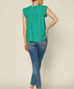 SKIES ARE BLUE Tops Striped Jacquard Ruffled Top