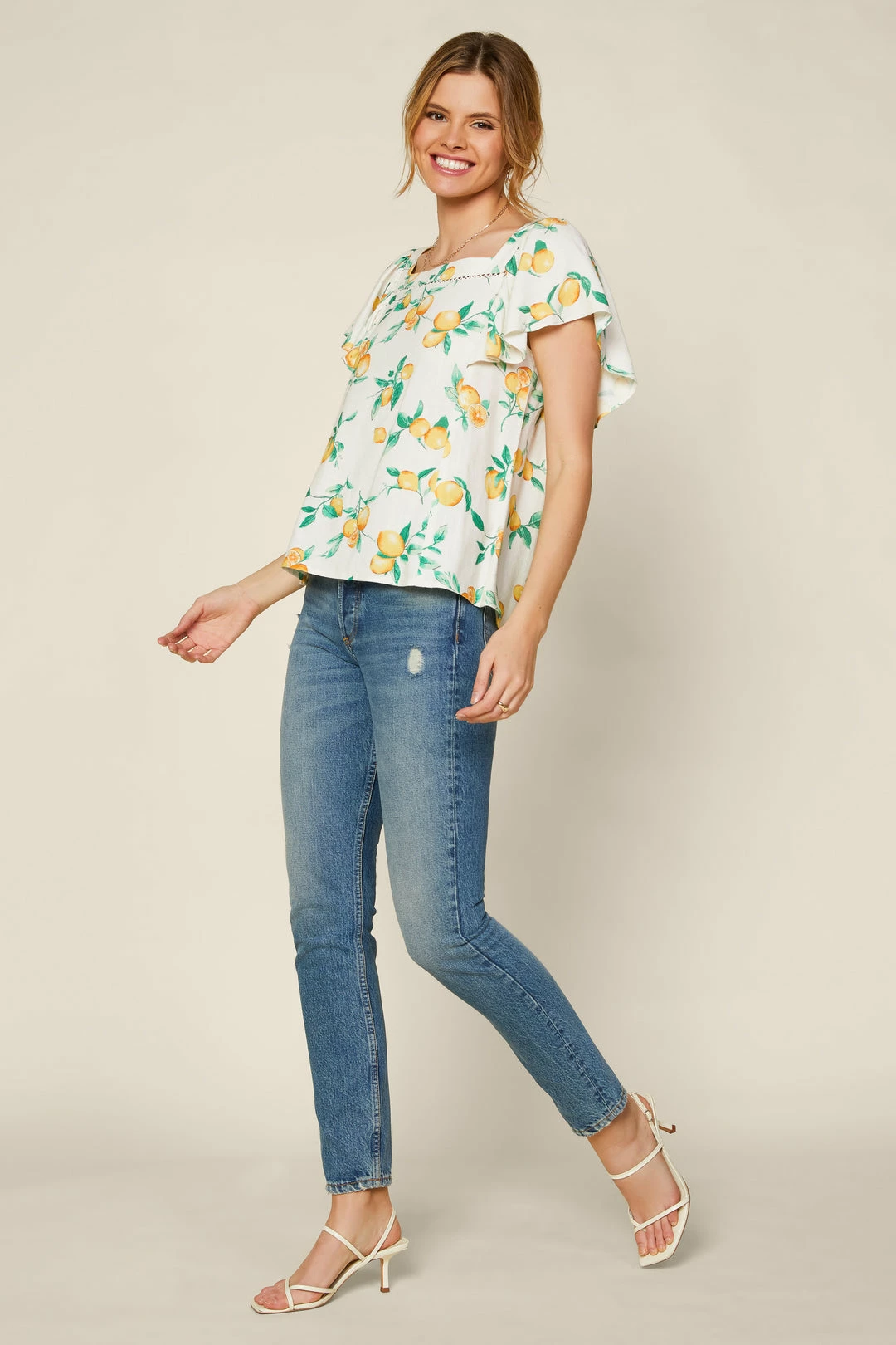 SKIES ARE BLUE Lemon Print Ruffled Top 4 SKIES ARE BLUE Lemon Print Ruffled Top