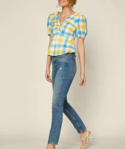 SKIES ARE BLUE Gingham Tie Back Top