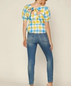 SKIES ARE BLUE Gingham Tie Back Top