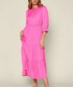 SKIES ARE BLUE Ruffled Split Neck Dress