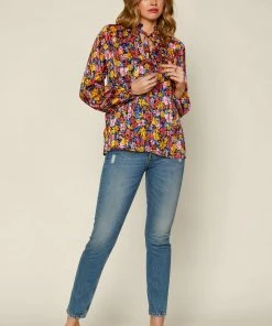 SKIES ARE BLUE Pleated Floral Print Blouse