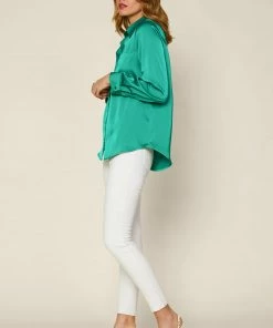 SKIES ARE BLUE Satin Button Down Shirt