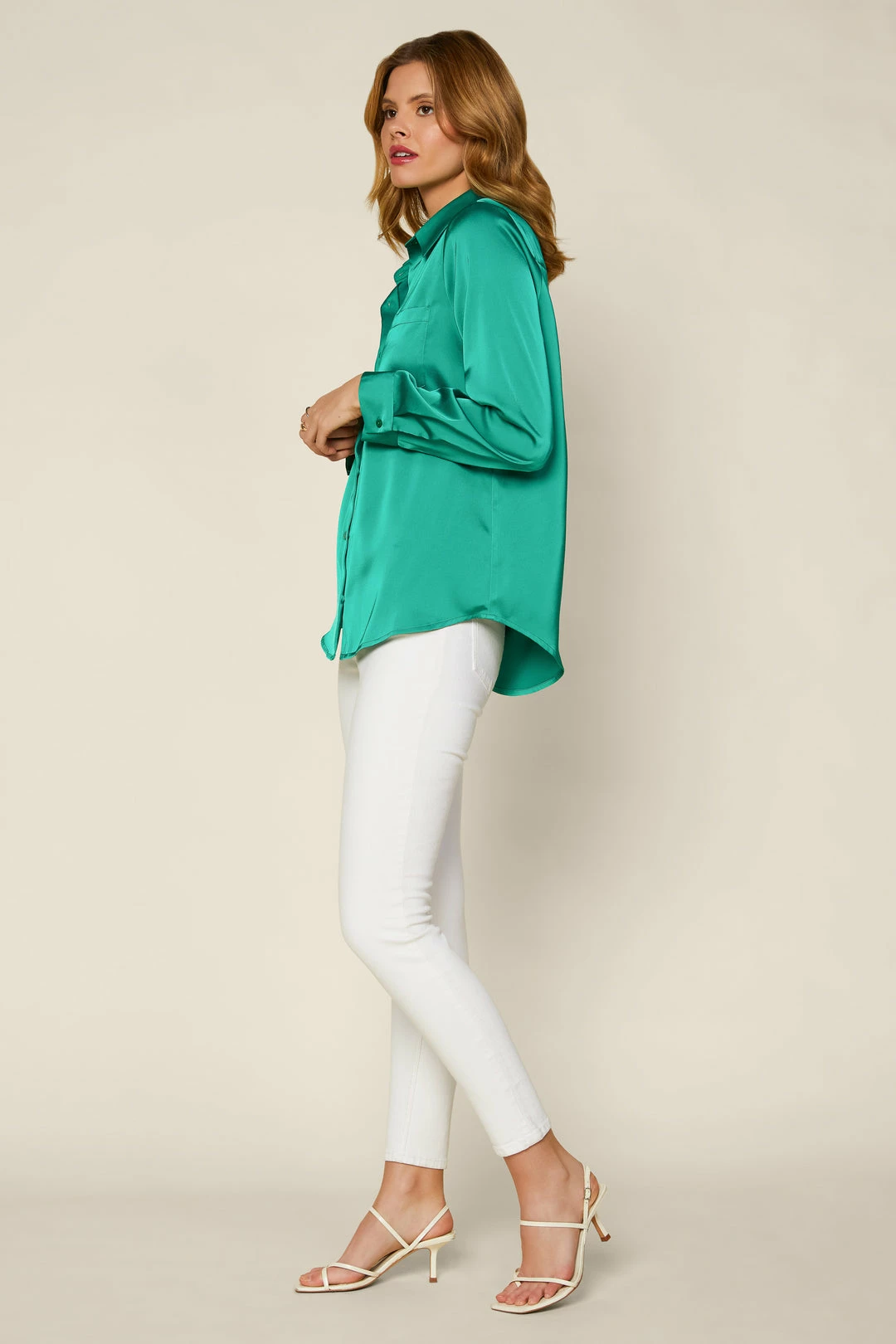 SKIES ARE BLUE Satin Button Down Shirt 4 SKIES ARE BLUE Satin Button Down Shirt