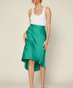 SKIES ARE BLUE High Low Satin Midi Skirt