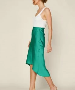 SKIES ARE BLUE High Low Satin Midi Skirt