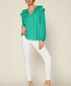 SKIES ARE BLUE Tops Adele Ruffled Split Neck Top 7 SKIES ARE BLUE Tops Adele Ruffled Split Neck Top