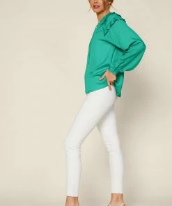 SKIES ARE BLUE Tops Adele Ruffled Split Neck Top 8 SKIES ARE BLUE Tops Adele Ruffled Split Neck Top