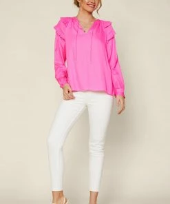 SKIES ARE BLUE Tops Adele Ruffled Split Neck Top 8 SKIES ARE BLUE Tops Adele Ruffled Split Neck Top