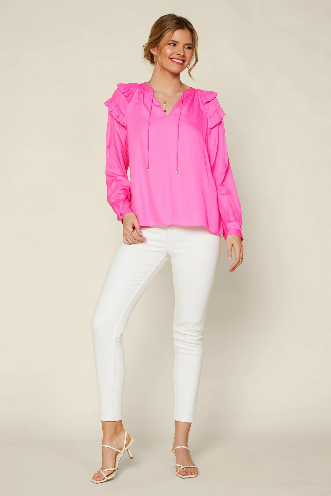 SKIES ARE BLUE Tops Adele Ruffled Split Neck Top 5 SKIES ARE BLUE Tops Adele Ruffled Split Neck Top