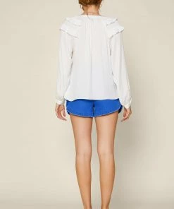 SKIES ARE BLUE Adele Ruffled Split Neck Top Tops