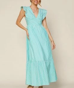 SKIES ARE BLUE Ryan Striped Back Tie Dress